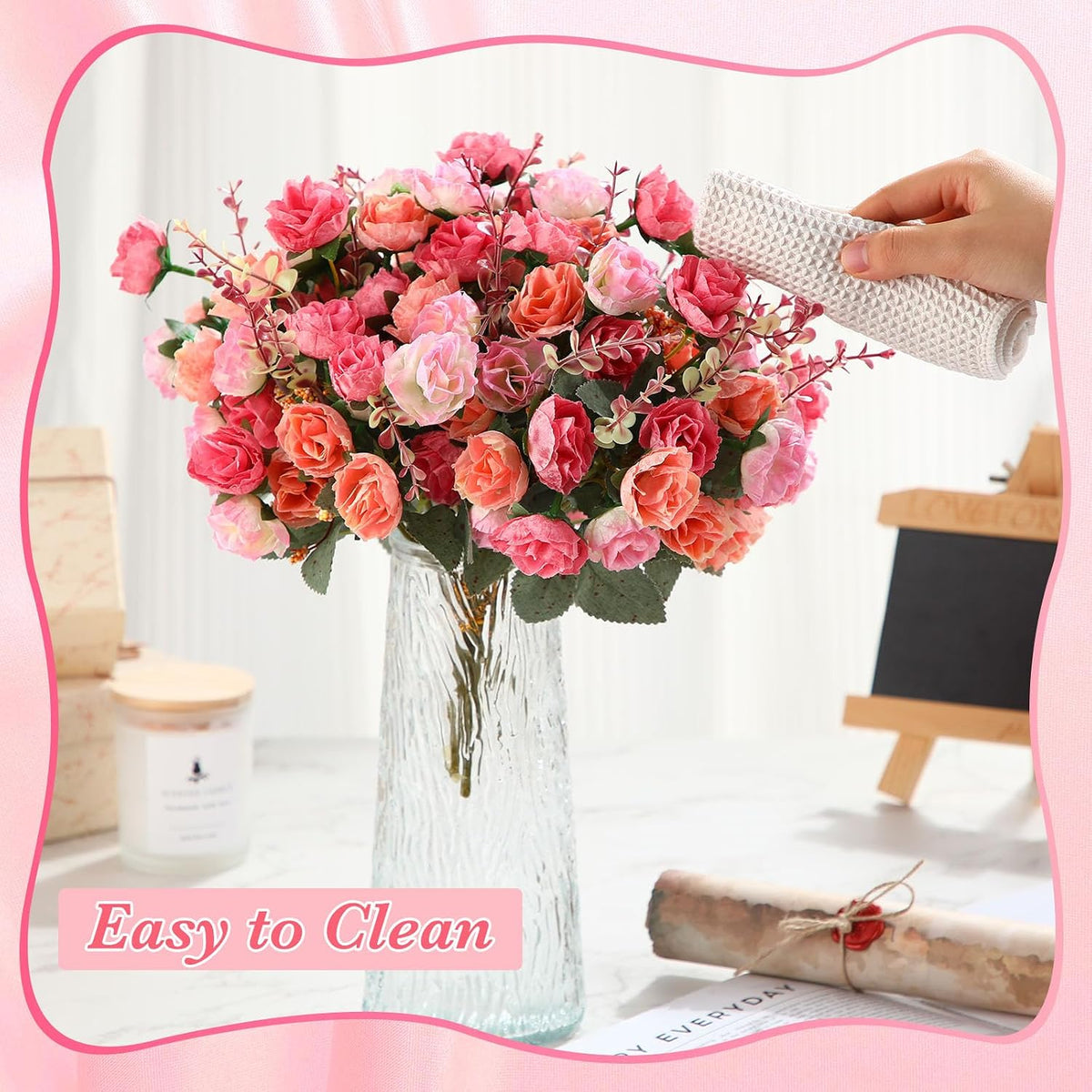 geosar 16 pcs artificial rose flowers bouquets 21, side view