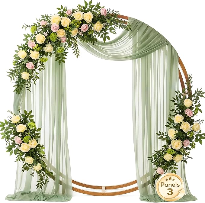 Wedding Arch Draping Fabric 29" x 19Ft Sheer Drapes for Backdrop Wedding Ceremony Reception Ceiling Decor Curtain Baby Bridal Shower Decoration (Sage Green, 3 Panels)