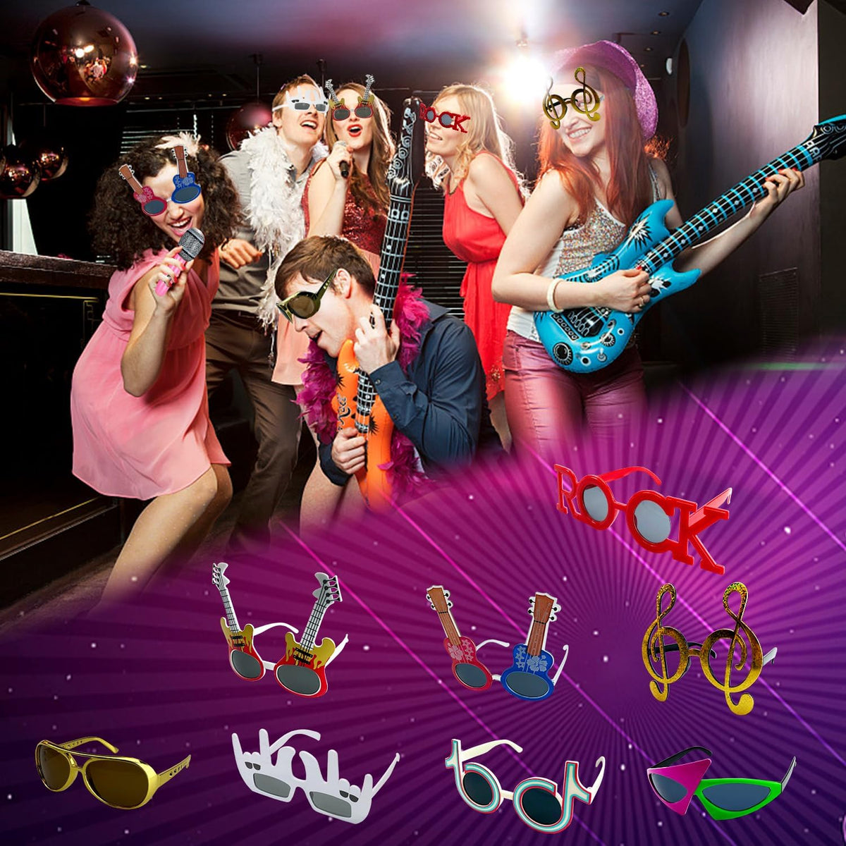 Large Rock Star Funny Sunglasses Set, Rock and Roll Party Funny Music Sunglas...
