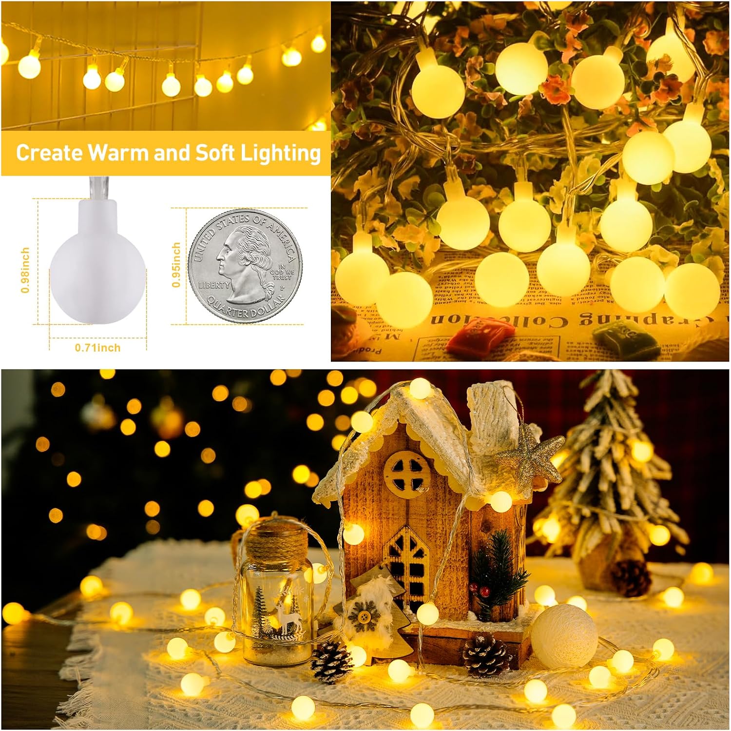 JMEXSUSS 100 LED Globe String Lights Indoor Bedroom, 33ft Classroom Lights | Connectable Warm White Christmas Lights Plug in with Remote, 8 Modes Hanging Fairy Lights Outdoor for Room Party Spring Home