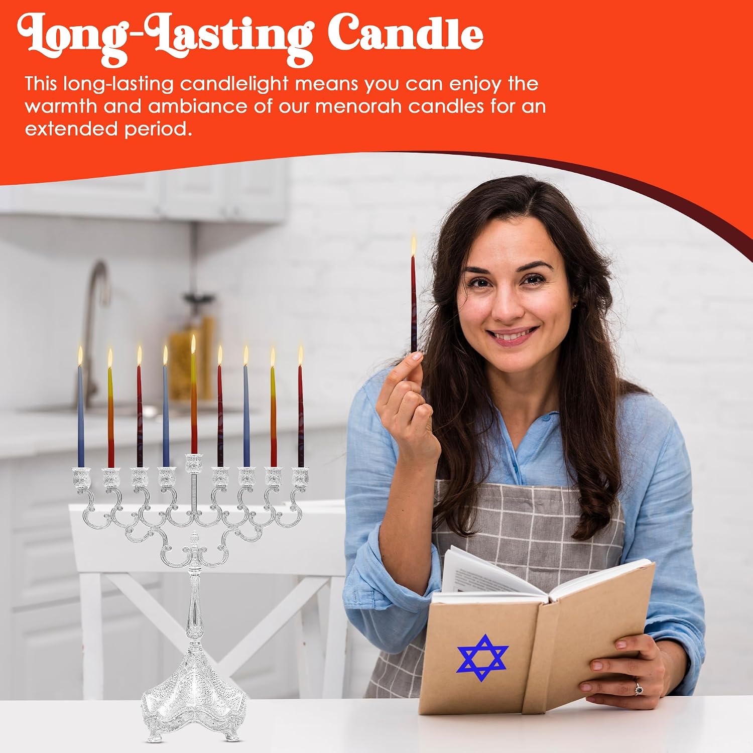 Majestic Giftware Multicolor Hanukkah Candles - CP15 | 45 Dripless Handcrafted Chanukah Candles for All 8 Nights of Hanukkah | Manufactured by Safed Candle Company in Israel (Blue/Red/Orange)