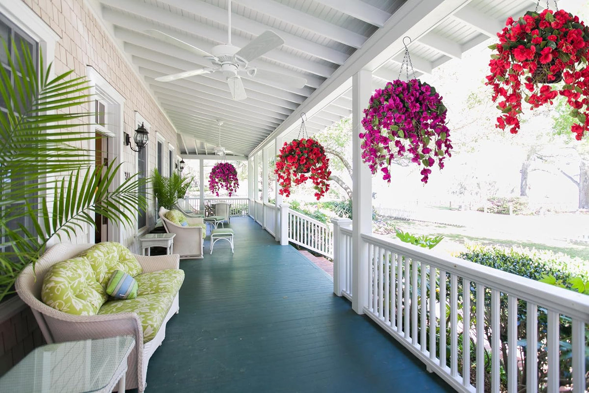 artificial fake hanging hibiscus flowers plants baskets for shown in use