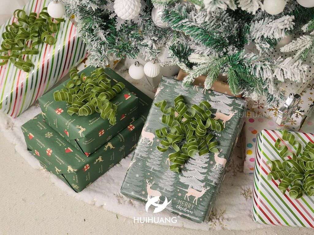 HUIHUANG Moss Green Bows for Gift Wrapping Self Adhesive Christmas Green Gift Bows Burst Curly Ribbon Bows for Presents, Gift Wrapping, Treat Bags, Party Favor, Crafts-6 inch x 6 Counts