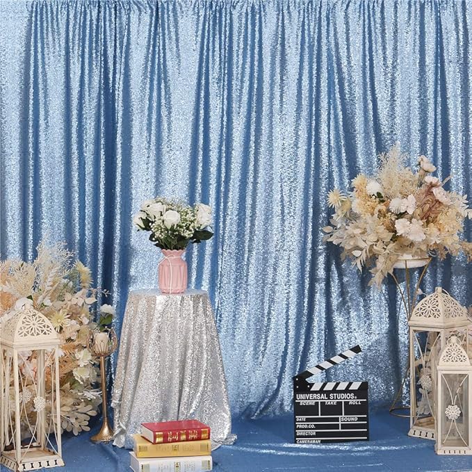 Eternal Beauty Baby Blue Sequin Backdrop, 4x7 Ft Glitter Background Curtains for Shimmer Photography Party Wedding Birthday Back Drop Decor