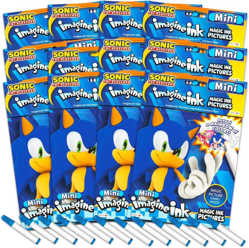 Sonic the Hedgehog Imagine Ink Magic Coloring Book Party Favor 12 Pk Bundle | No Mess Mini Magic Ink Sonic Goodie Bags Stuffers Set - Bulk Mess Free Activity Book Party Supplies for Kids