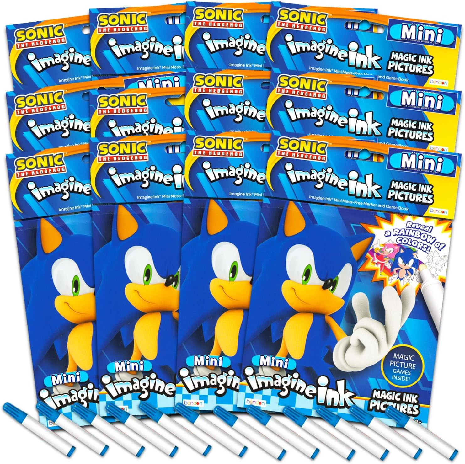Sonic the Hedgehog Imagine Ink Magic Coloring Book Party Favor 12 Pk Bundle | No Mess Mini Magic Ink Sonic Goodie Bags Stuffers Set - Bulk Mess Free Activity Book Party Supplies for Kids