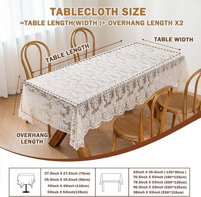 Lace Embroidered Tablecloth. Rectangle Lace Vintage Tablecloth Dustproof Table Protector for Kitchen Dining Room Party Banquet Home Picnic Wedding Decoration (Creamy White 78.5×53 inch)