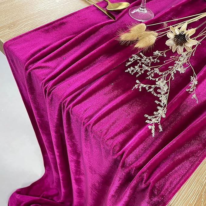 Luxurious Velvet Table Runner, 10ft Wedding Reception Decorations, 20x120inch Soft Velvet Fabric, Table Linen Overlay, Wedding Table Runners (Fuchsia, 20X120inch)
