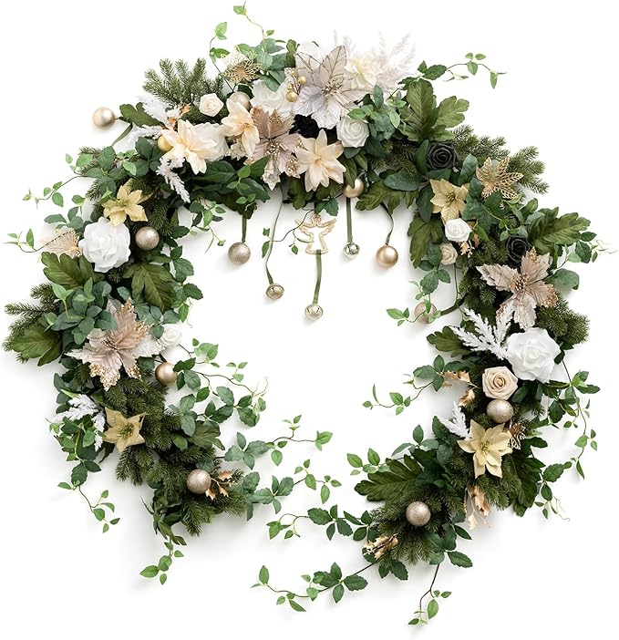 Ling's moment 9FT Christmas Flower Garland, Handcrafted Wedding Sweetheart Table Centerpieces Head Table Decor Arch Backdrop Decorations for Wedding | Gold