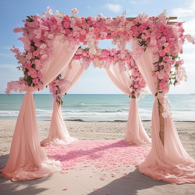 Wokceer Wedding Arch Draping Fabric 28.7" x 20FT - Blush Sheer Backdrop for Wedding Ceremony, Birthday Party, Bridal Shower Decoration
