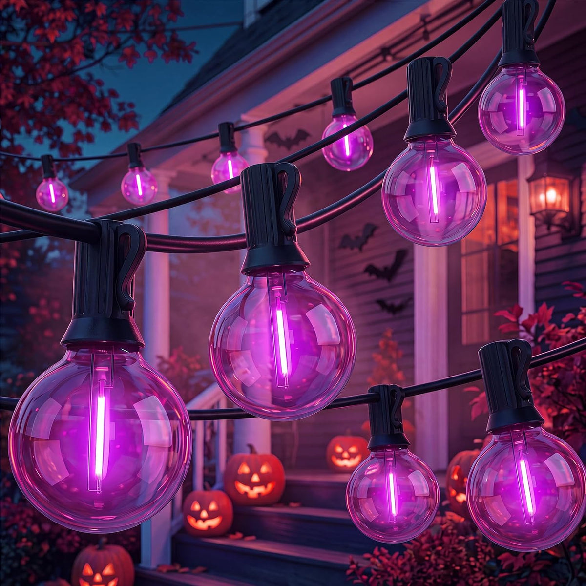 Abeja 50FT G40 Purple Halloween String Lights, Halloween Lights Outdoor with ...