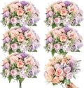 Tigeen Artificial Flowers Artificial Peonies Silk Flowers Faux Peony Fake Peony Silk Hydrangea Bouquet for Wedding Table Centerpiece Floral Vase Decor(Purple,Pink,6 Bundles)