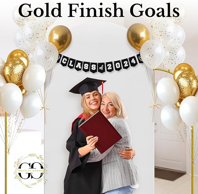 Metal Arch Backdrop Stand and Cover Set – 3 Gold Frames (7.2ft, 6ft x2) with White Wrinkle-Free Spandex Covers, Water Weights, Bags & Case – Wedding, Birthday, Baby Shower, Party Decor