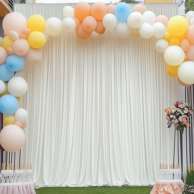 50ft x 15ft Ivory Wrinkle Free Backdrop Curtains for Parties,Silky Polyester Fabric Wedding Ceiling Drapes, 10 Panels 15ft Photo Back Drop Drapes for Baby Shower Photography Stage Background Cloth