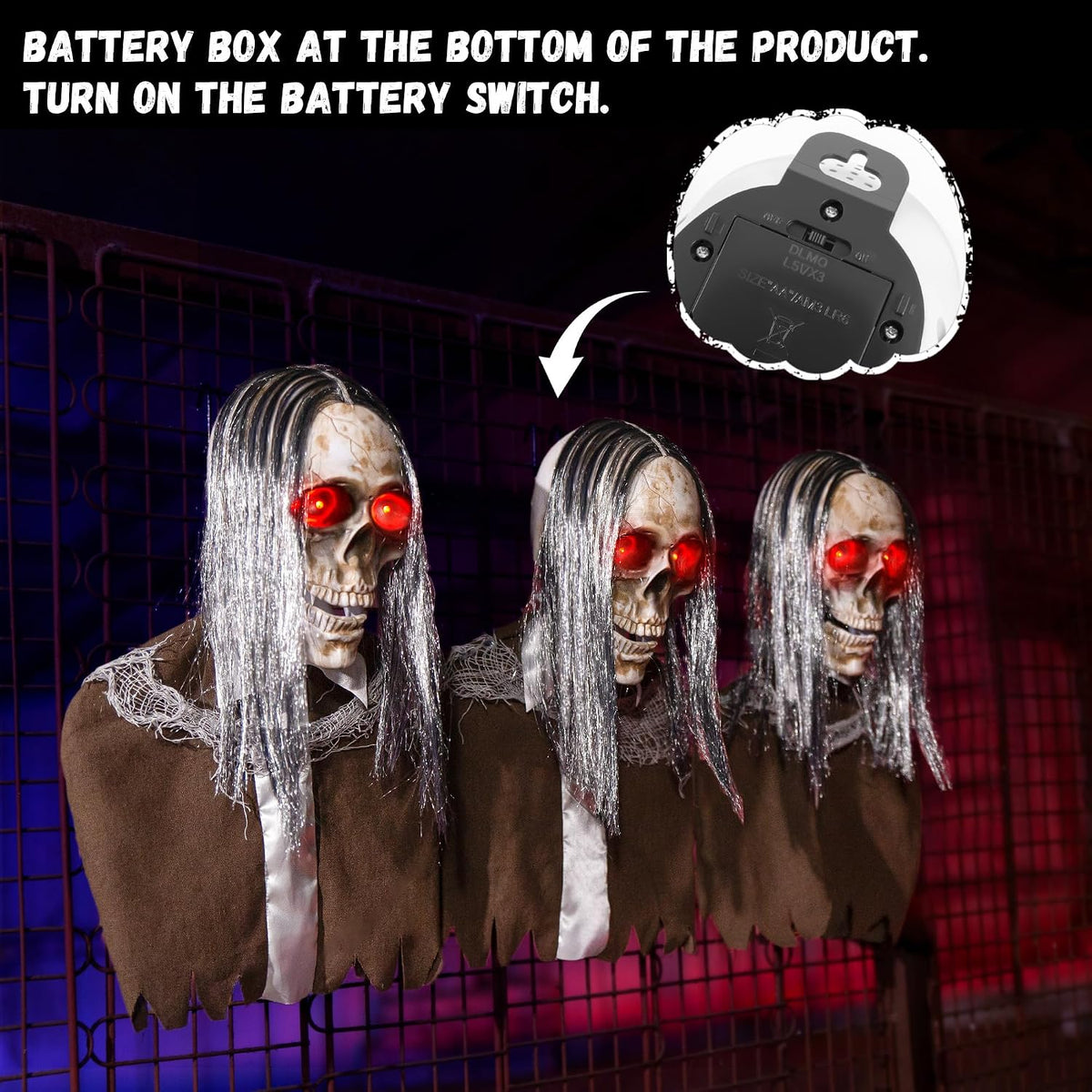 Halloween Animatronics Hanging Zombie Decorations, Animated Floating Scary Sk...