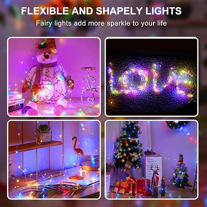 Aogist 12 Pack Fairy Lights 3 Modes 7ft 20 LED Waterproof,Battery Operated Silver Wire Firefly Starry Moon Mini String Lights for Mason Jars Christmas DIY Crafts Wedding Party Bedroom,Multicolor