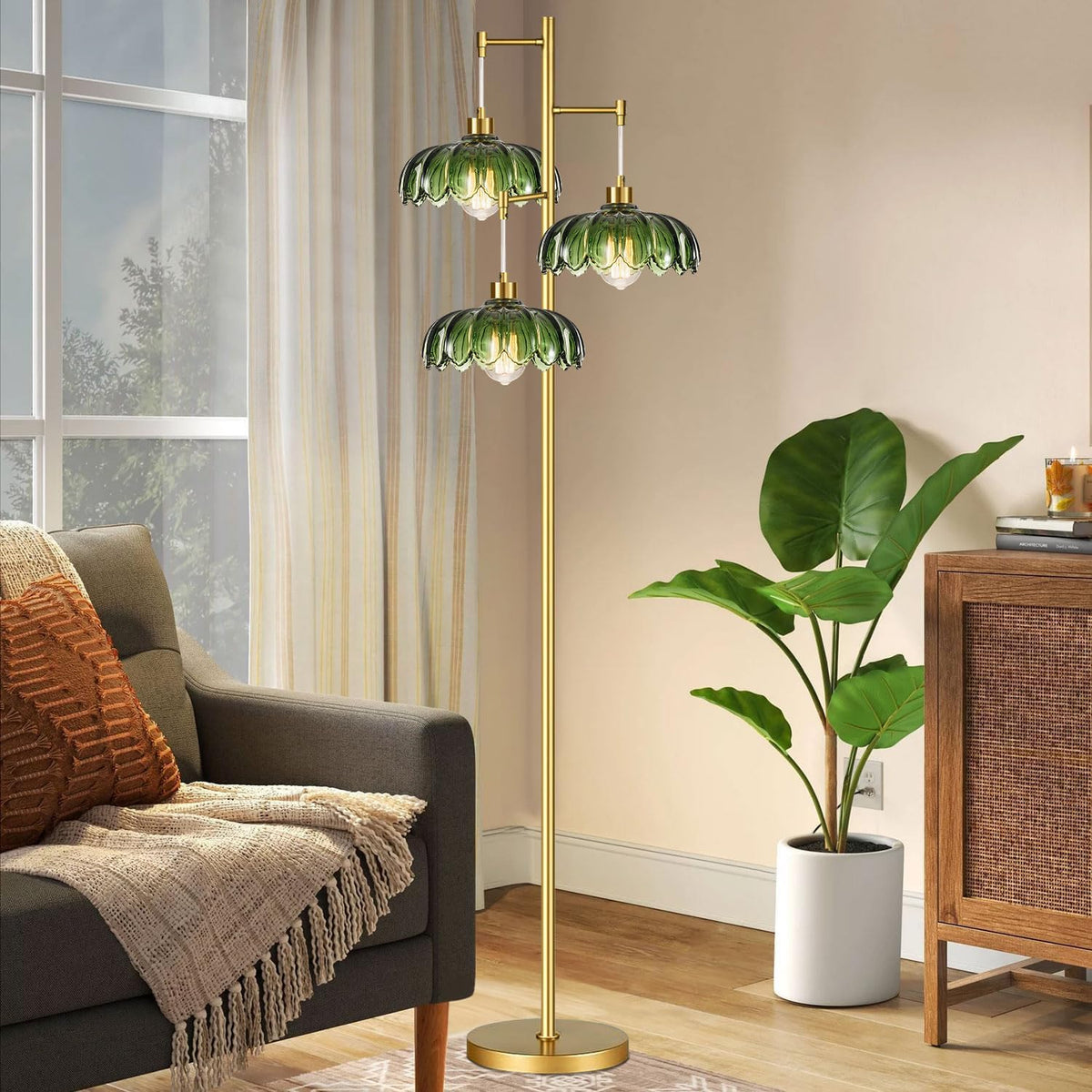 illmtw glass gold floor lamp for living room,bedroom,mid, front angle view