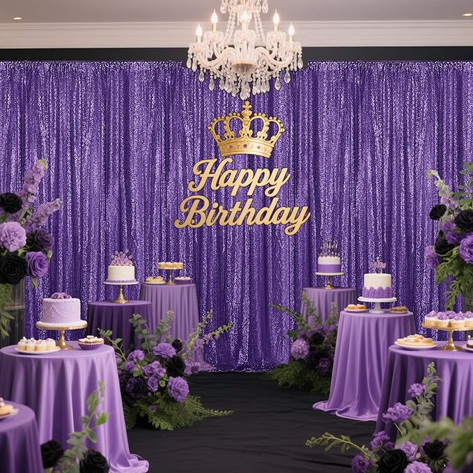 Purple Sequin Backdrop Curtain 2 Pieces 2FTx8FT Glitter Photography Backdrop for Party Wedding Birthday Christmas Decorations