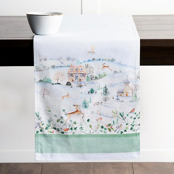Maison d' Hermine Table Runner 100% Cotton Double Layer Table Runners 108 inches Long for Thanksgiving Christmas Decorations Home Kitchen Dining Party Wedding (Snowy World, 14.5" x 108")