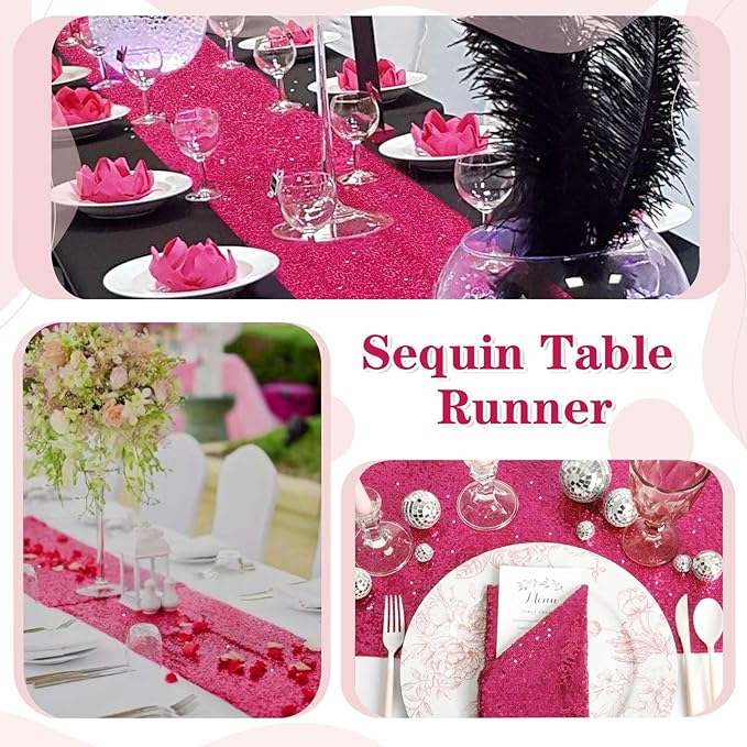 Fuchsia Table Runners 10 Pieces 12x72 Inches Sequin Glitter Table Runner for Birthday Party Baby Shower Holiday Event Table Decorations