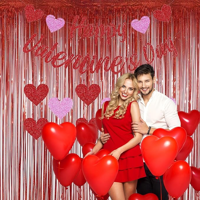 Foil Fringe Curtains Red Streamers Party Decorations - Melsan 3 Pack 3.2 x 8.2 ft red Fringe Backdrop Party Photo Backdrop for Back to School Birthday Party Baby Shower or Graduation Decorations