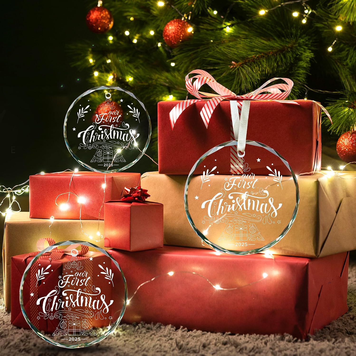 First Christmas Ornament 2025, Our Christmas Ornaments, 1st Christmas Ornaments with Gift Box, New Marriage Gifts for Couples, Mr and Mrs Round Christmas Ornament Gifts, Unique Wedding Ornament Round