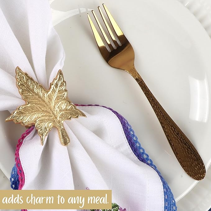Set of 12 Gold Leaf Napkin Rings - 1.5 Inch Elegant Leaf Design, Lightweight Metal Table Décor for Wedding, Holiday, Thanksgiving, Formal Dining & Special Occasions - ALPHA Living HOME
