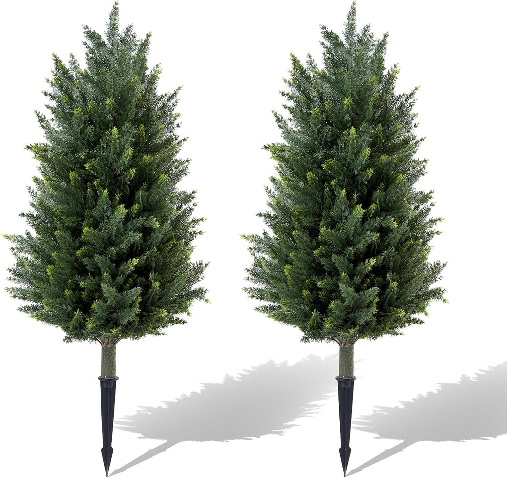 set of 2 artificial cedar topiary christmas trees, main product view