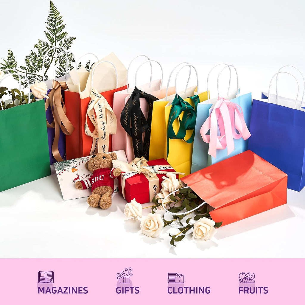 32 Pack Paper Gift Bags with Handles, 5.8"×3.2"×8.25" Party Favor Bags, Gift Bags, Small Gift Bags with Handles, Party Bags, Small Goodie Bags Bulk for Birthday, Crafts, Wedding, Party Supplies (8 Colors)