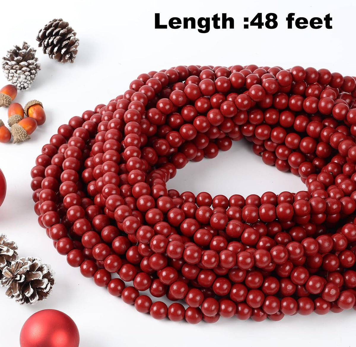 48ft extra long christmas wood bead garland for shown in use