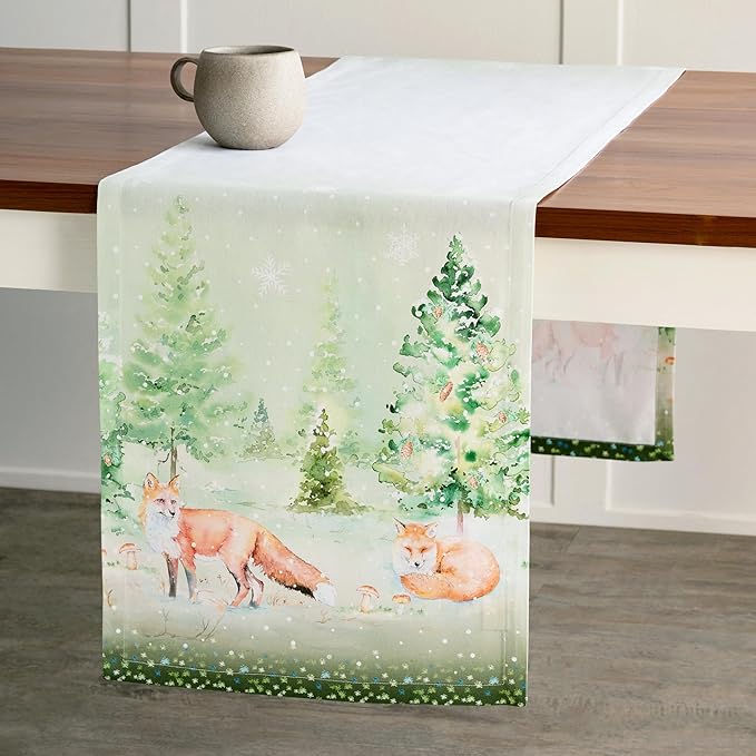 Maison d' Hermine Table Runner 100% Cotton Single Layer Table Runners 72 inches Long for Thanksgiving Christmas Decorations Home Kitchen Dining Party Wedding (Winter Mornings, 14.5" x 72")