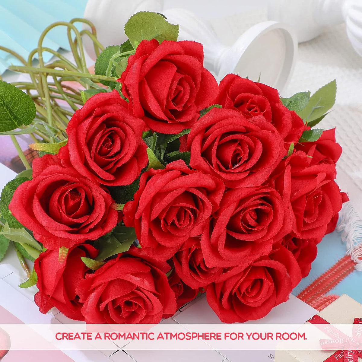 Jexine 100 Pcs Artificial Roses Flowers Bulk, Red