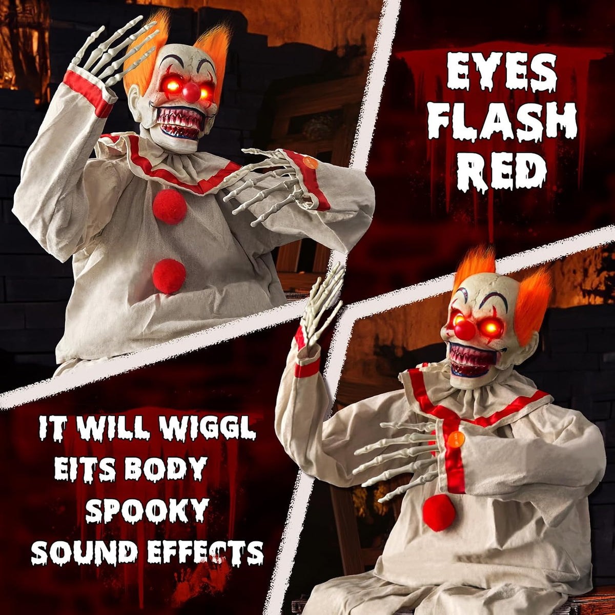 Halloween Animatronic Sitting Clown - Halloween Animated Decorations Sound Ac...