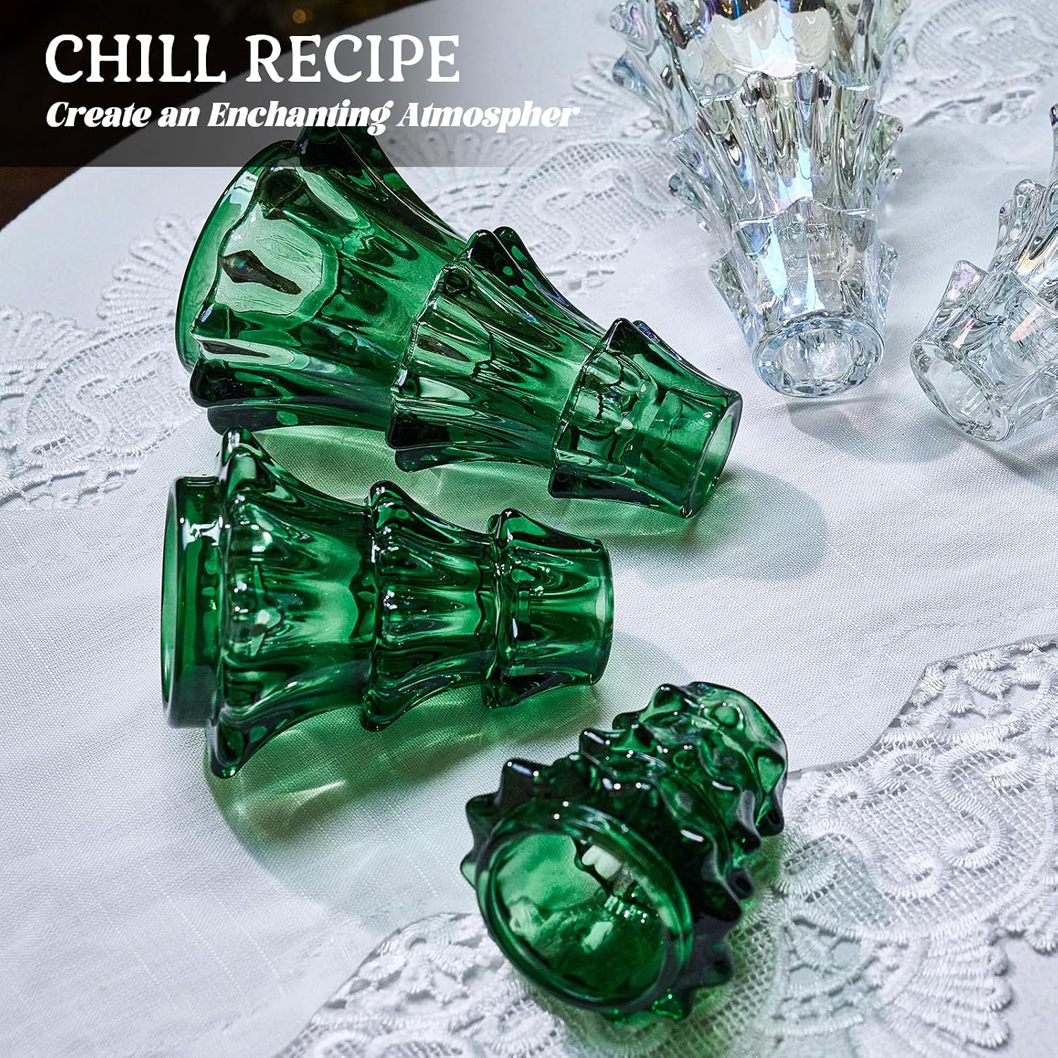 CHILL RECIPE Christmas Tree Candle Holders Xmas Glass Taper Candlestick Holders Thickened with Rubber Candle Grippers for Decoration Table Centerpiece Dinner Party Home Decor(Green 3Pcs &Box)