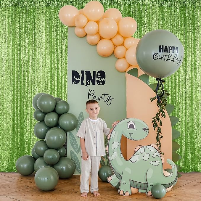 Sugargirl Apple Green Sequin Backdrop Curtain 4 Panels 2FTx8FT Glitter Apple Green Background Drapes Sparkle Photography Backdrop for Party Wedding Birthday Wall Decoration