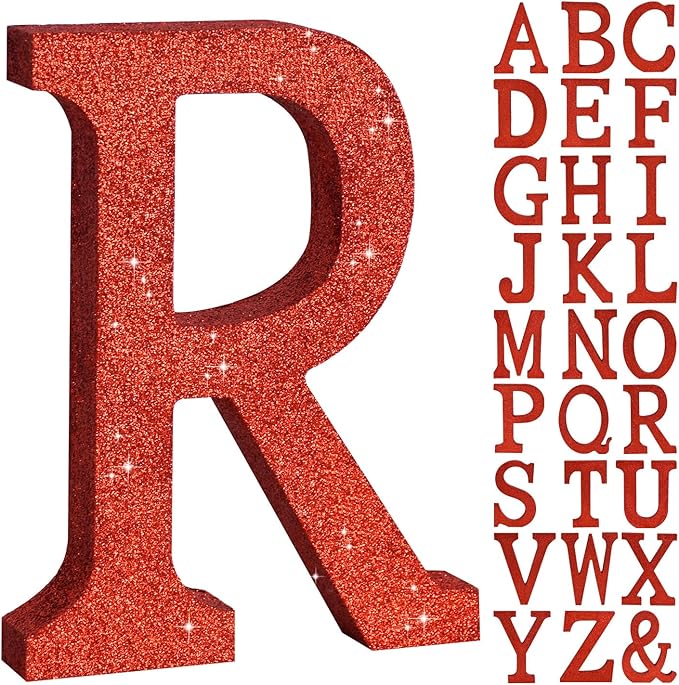 TONIFUL 8 Inch Red Glitter Letter R Table Centerpiece A-Z Red Birthday Party Decorations,Red Alphabet R for Birthday,Chrismas,Graduation,Bridal Shower,Wedding,Anniversary Party Supplies