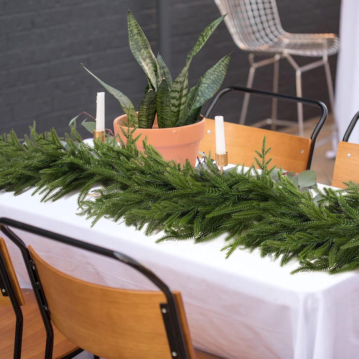 hibean 9ft christmas garland, real touch norfolk pine showing dimensions