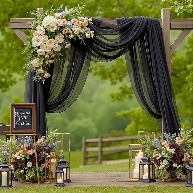 1 Panels Wedding Arch Draping Fabric Black Sheer Backdrop Curtain Arch Drape for Wedding Ceremony Reception,Bridal Shower Party Decorations 28" X 19ft