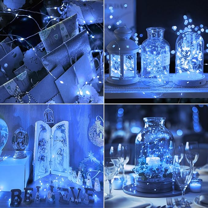 kolpop 12 Pack LED Fairy Lights Battery Operated, Mini Twinkle String Lights Battery Powered Waterproof for Christmas Mason Jars Party,Blue