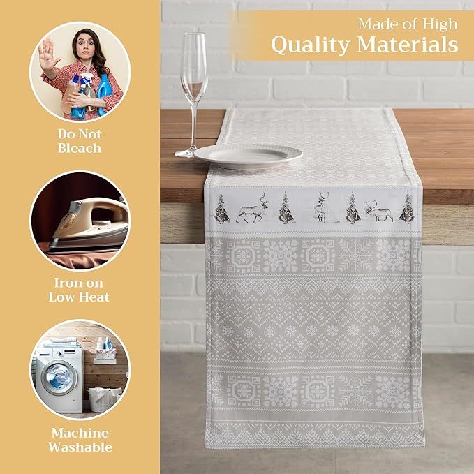 Maison d' Hermine Table Runner 100% Cotton Double Layer Table Runners 72 inches Long for Thanksgiving Christmas Decorations Home Kitchen Dining Party Wedding (Cozy Christmas, 14.5" x 72")