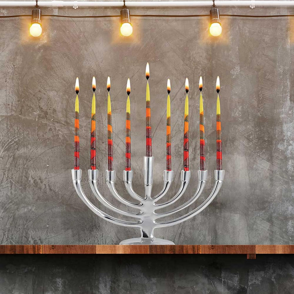 Zion Judaica Deluxe Chanukah Candle Set Blaze of Fire 45 Hand Made Thin Long Decorative Hanukkah Candles for Menorah Includes Prayer Card and DIY Dreidel Décor Candles for Parties Celebrations