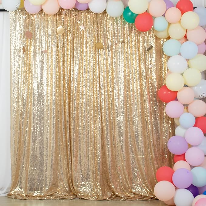 ShinyBeauty Light Gold Sequin Backdrop 10X10 Gold Drapes Curtain for Baby Shower, Shimmer Photo Background (10FTx10FT)