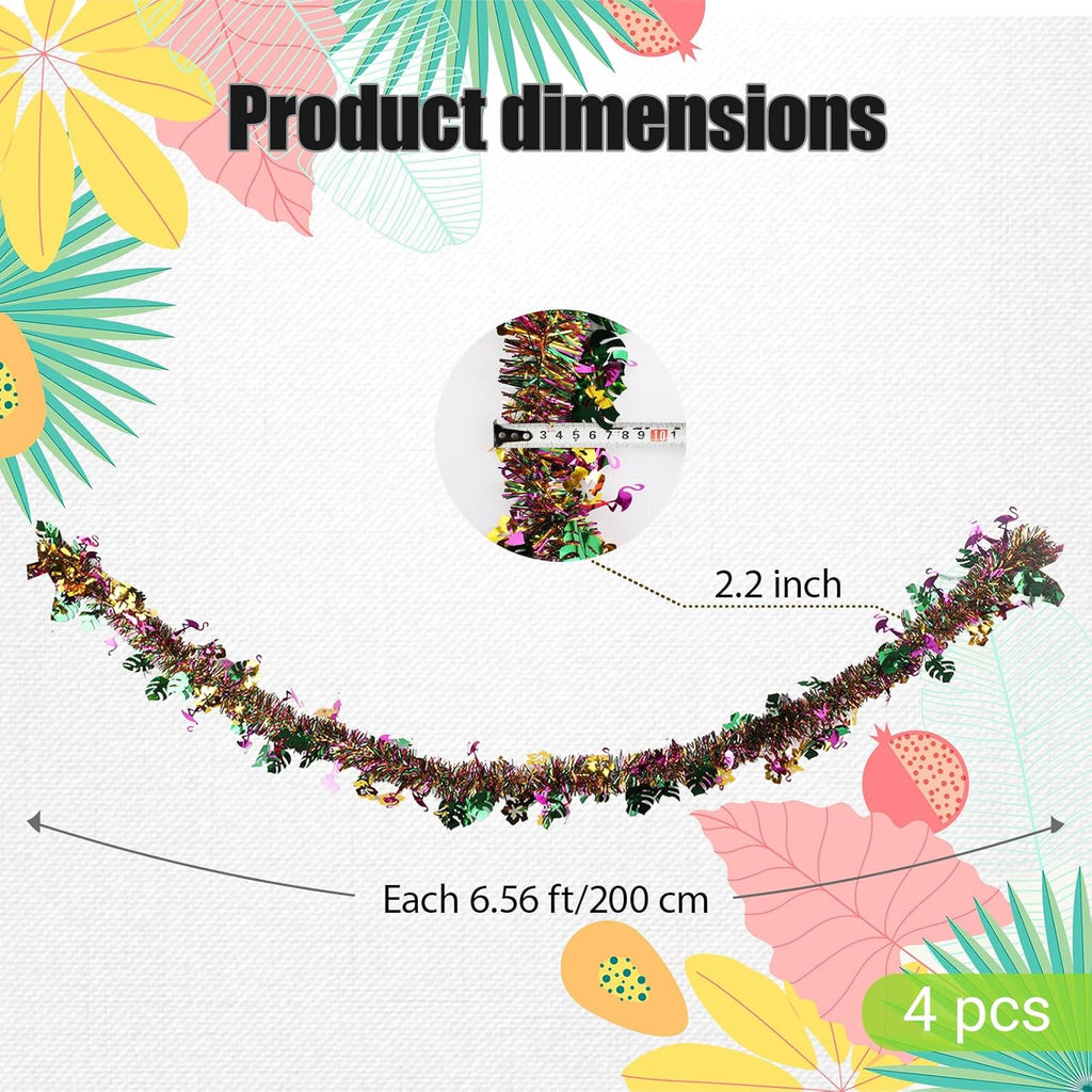 4Pcs Hawaiian Tinsel Garland Tropical Decorations for Hawaii Party Supplies | Glitter Tropical Summer Garland Decorations for Summer Garlands Hawaii Flower Banner Holiday Decor