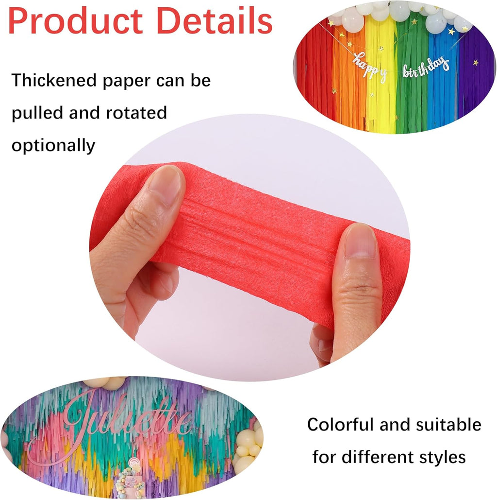 6 Rolls 492ft Rainbow Crepe Paper Streamers, 6 Colors Pack of Paper Party Streamers for Colorful Party Decorations, Birthday Decorations, Wedding Decorations (1.8 Inch x 82 Ft/Roll)
