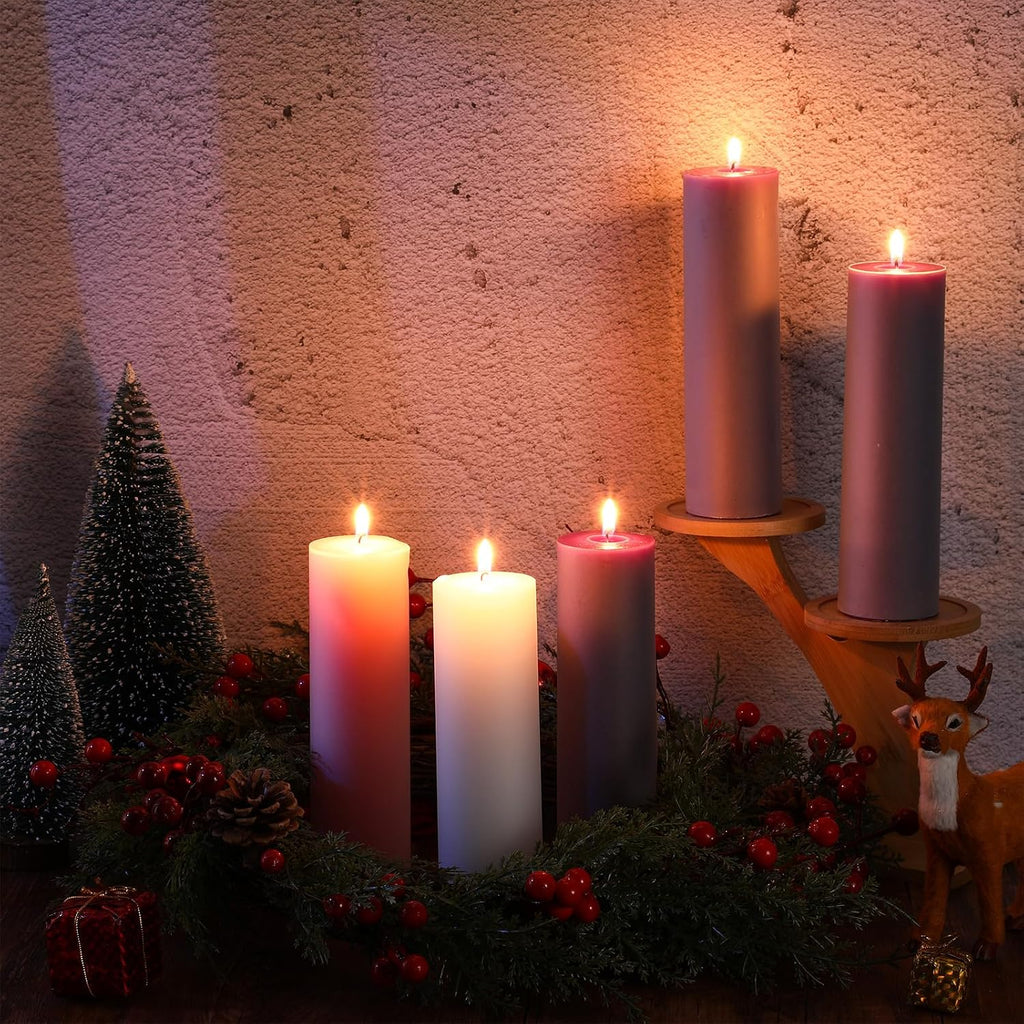 Cindeer 2 x 7 Inch Advent Candles Set of 5 for Advent Wreaths Candle Holder Votive Purple Pink Christmas Pillar Scented Candles for Seasonal Celebration Home Church