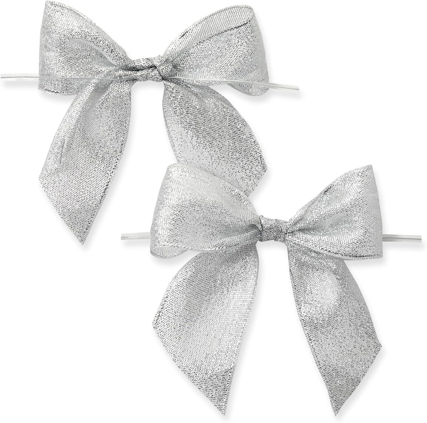 Bright Creations 36-Pack Mini Organza Twist Tie Bows - 4x3 Inch Silver Organza - Premade for Treat Bags & Gift Wrapping - Metallic Treat Bag & Craft Bows