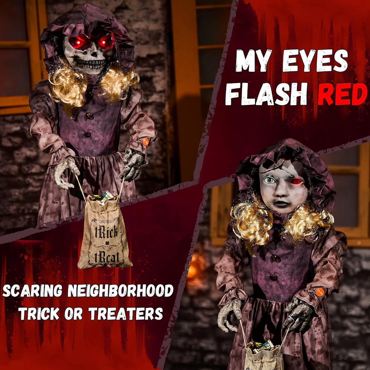 Halloween Animatronics 4ft Creepy Two-Face Doll, Animated 48" Decoration...