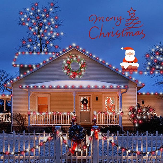 YEGUO 165ft 500 LED Christmas Lights Indoor, Red and White String Light Outdoor Waterproof, 8 Modes Green Wire Plug in with Timer Memory