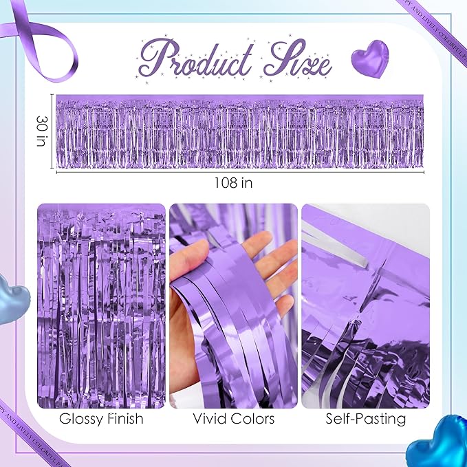 4 Pack Blue Purple Series Table Skirts, 29x108" Metallic Foil Tinsel Fringe Table Skirt for Rectangle Tables Streamer Curtains Backdrop, Party Decorations for Birthdays, Weddings, Holidays