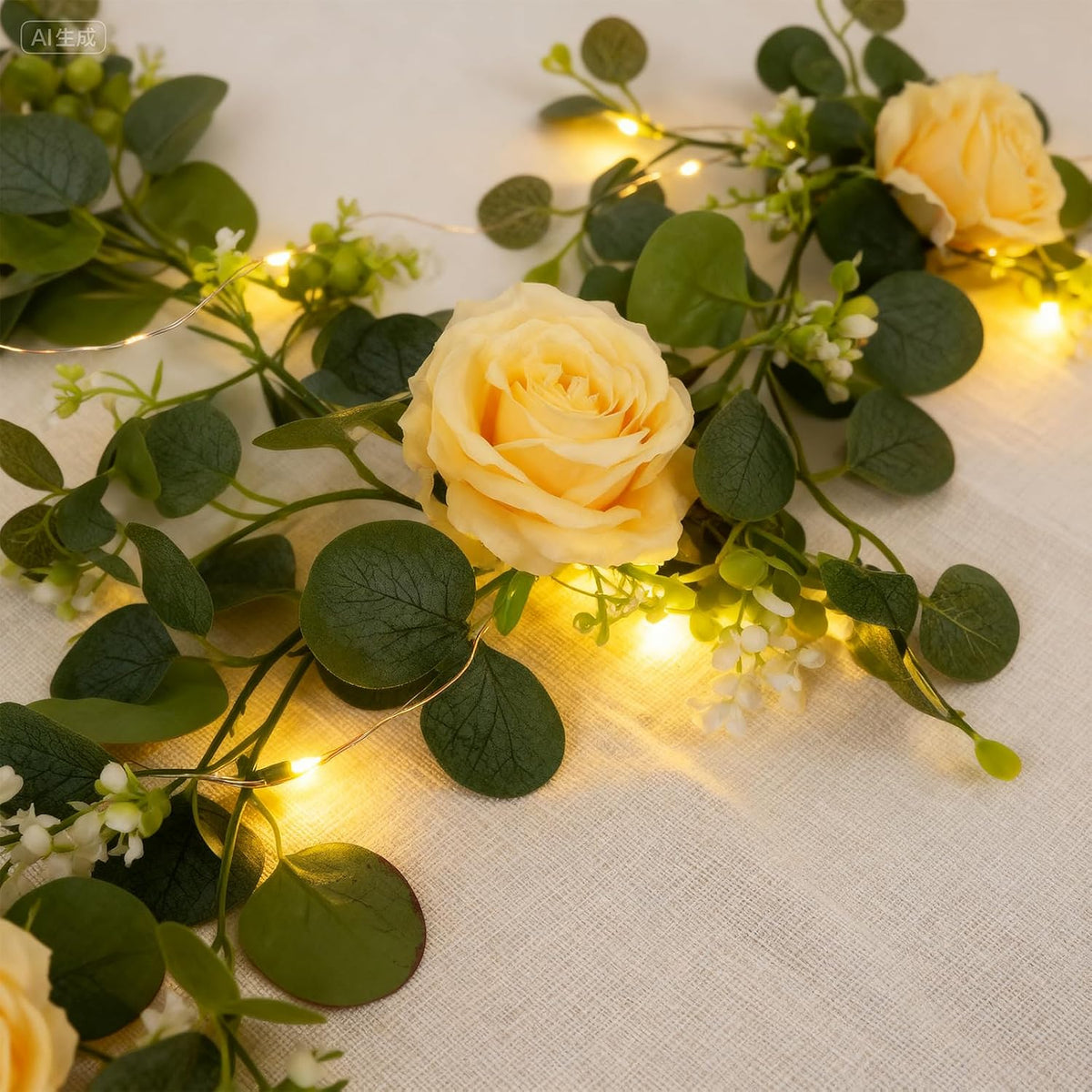 5.9 ft artificial flower garland with lights, fake shown in use